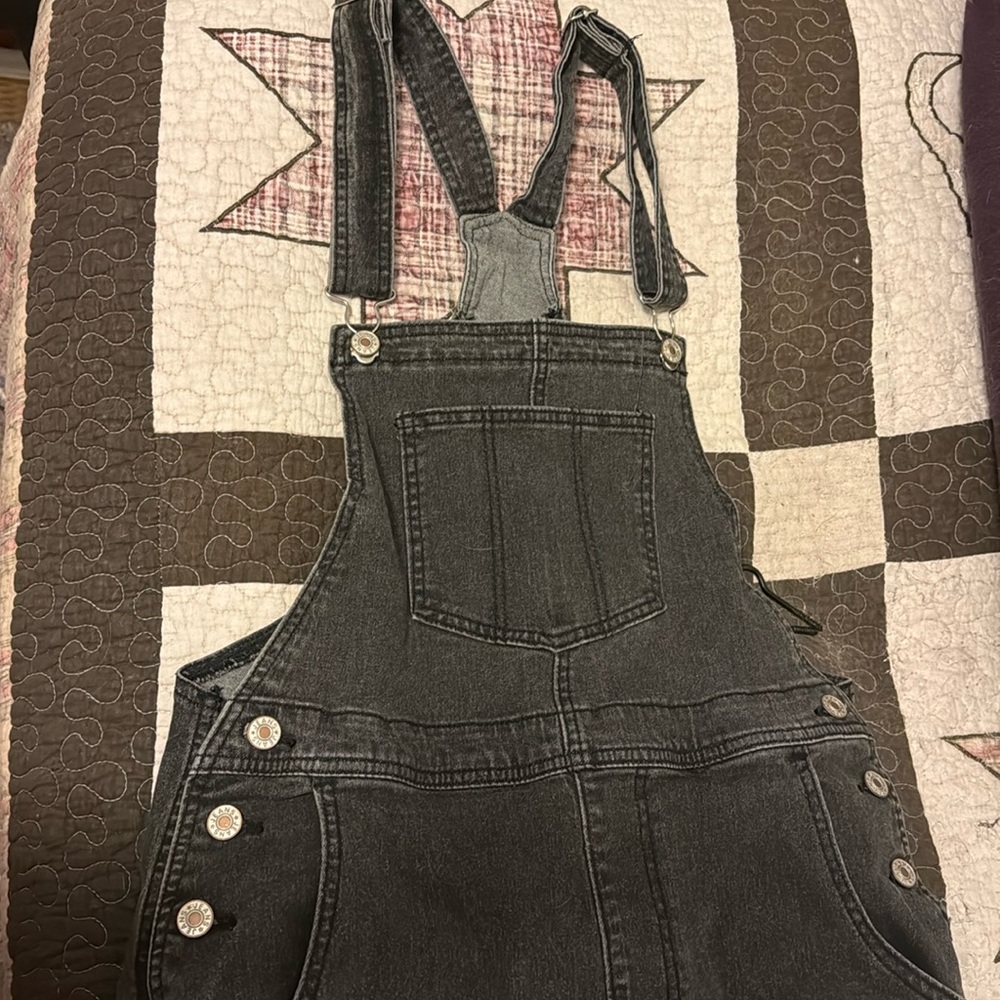 Black straight leg overalls